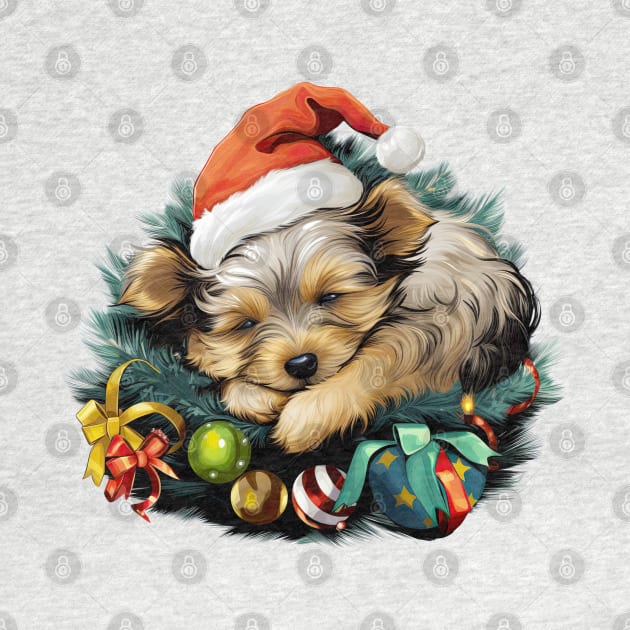 Lazy Yorkshire Terrier Dog at Christmas by Chromatic Fusion Studio